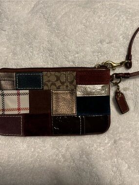 Coach Patchwork Wristlet Wallet in Brown, Burgundy, Navy and Metallics